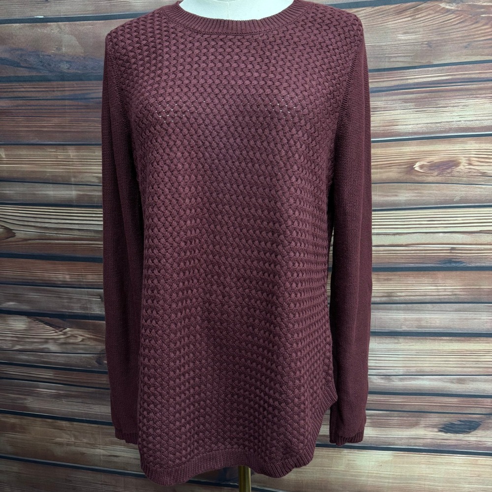 Lety & Me Josey Sweater Womens M Burgundy Elbow Patch Textured Knit 921SX